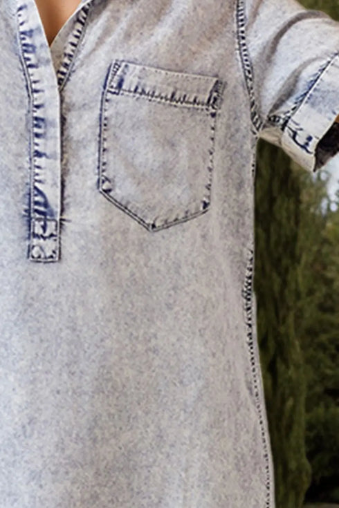 'Karina' Short Sleeve Denim Mini Dress - Celes Fashion